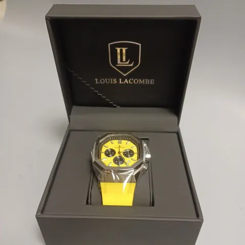 MENS LOUIS LACOMBE CHRONGRAPH WATCH – 3 SUB DIALS –  YELLOW RUBBER STRAP
