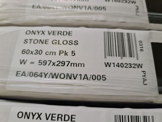 PALLET OF APPROXIMATELY 20 BRAND NEW CARTONS OF 5 ONYX VERDE STONE GLOSS WALL TILES - 60X30CM
