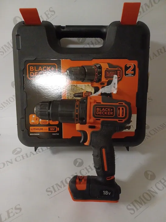 BLACK+DECKER 18 V CORDLESS 2-GEAR COMBI HAMMER DRILL POWER TOOL (BCD70051K)