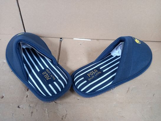 BOXED PAIR OF DEIGNER SLIP ON FOOTWEAR IN BLUE SIZE UNSPECIFIED