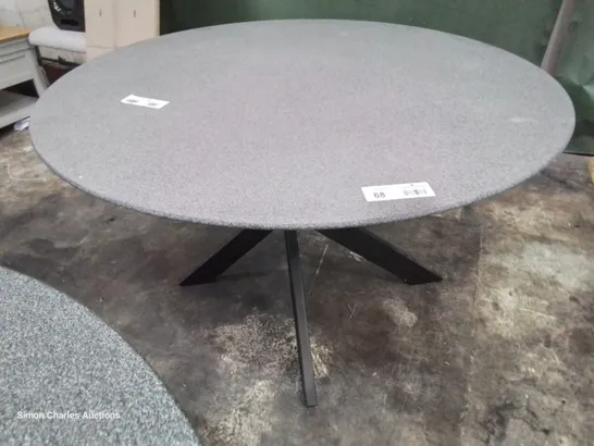 DESIGNER CIRCULAR GLASS TOP DINING TABLE ON METAL X SUPPORTS