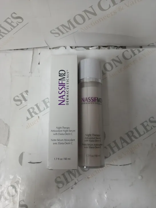 BOXED NASSIFMD DERMACEUTICALS NIGHT THERAPY ANTIOXIDANT SERUM.