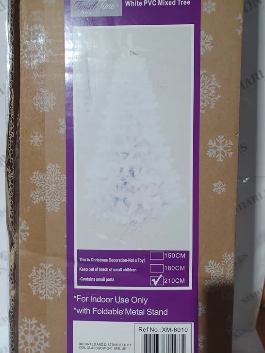 BOXED TINSELTIME PVC MIXED DECORATIVE FESTIVE TREE IN WHITE (210CM) - COLLECTION ONLY