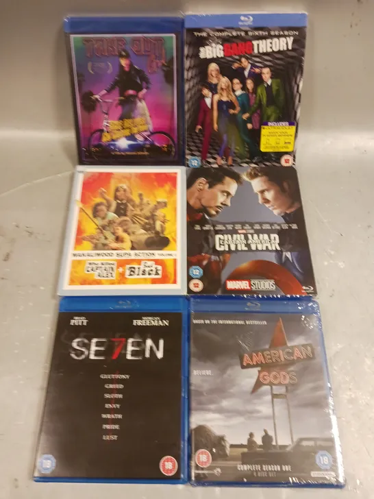 14 X ASSORTED BLU-RAY/DVD FILMS & SERIES SET TO INCLUDE SE7EN, AMERICAN GODS, CAPTAIN AMERICA CIVIL WAR ETC 