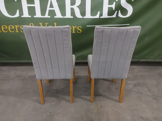 SET OF 2 SALISBURY GREY VELVET DINING CHAIRS WITH OAK LEGS