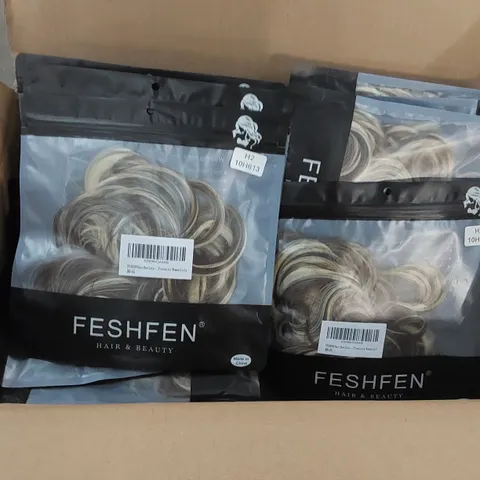 BOX CONTAINING APPROXIMATELY 40 BROWN/BLONDE HAIR BUN EXTENSIONS