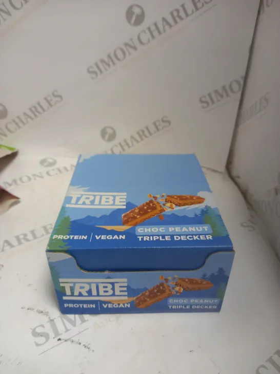 BOXED TRIBE CHOC PEANUT TRIPLE DECKER PROTEIN BARS - 12 X 40G