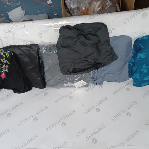 BOX OF ASSORTED CLOTHING ITEMS TO INCLUDE TOPS, TROUSERS, SWEATERS ETC 