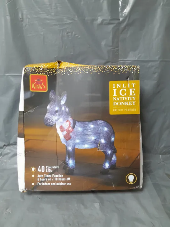 BOXED THREE KINGS INLIT ICE NATIVITY DONKEY