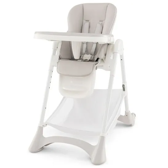 BOXED BABY HIGH CHAIR WITH DETACHABLE PU CUSHION AND LOCKABLE WHEELS - BEIGE