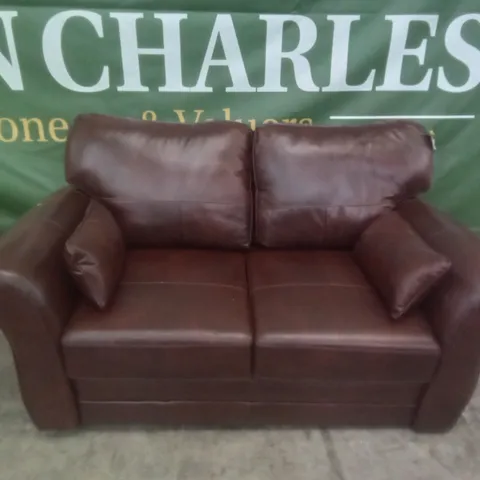 QUALITY DESIGNER 2 SEATER SOFA - BROWN LEATHER 