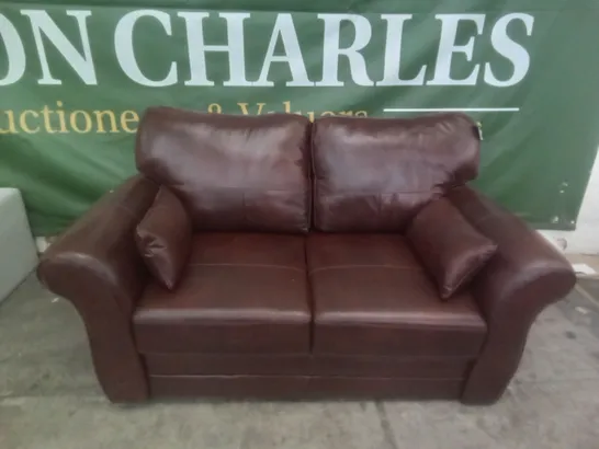 QUALITY DESIGNER 2 SEATER SOFA - BROWN LEATHER 