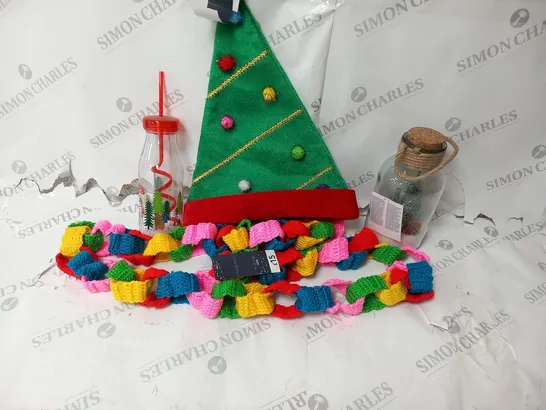 APPROXIMATELY 31 ASSORTED SEASONAL PRODUCTS TO INCLUDE; GARLANDS, MILK BOTTLES AND TREE HAT