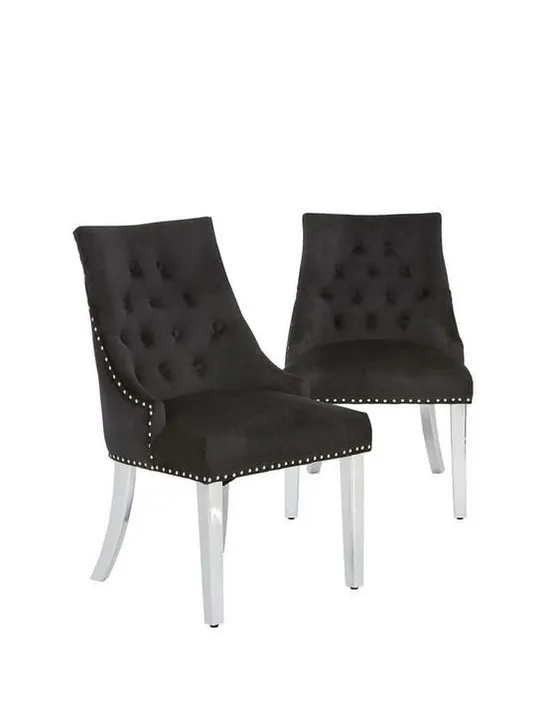 BOXED PAIR OF WARWICK VELVET DINING CHAIRS BLACK/CHROME RRP £249