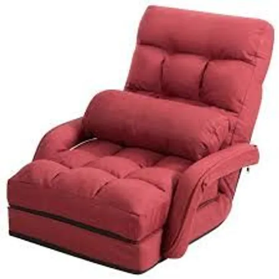 BOXED COSTWAY FOLDING LAZY FLOOR CHAIR SOFA WITH ARMRESTS AND PILLOW - RED