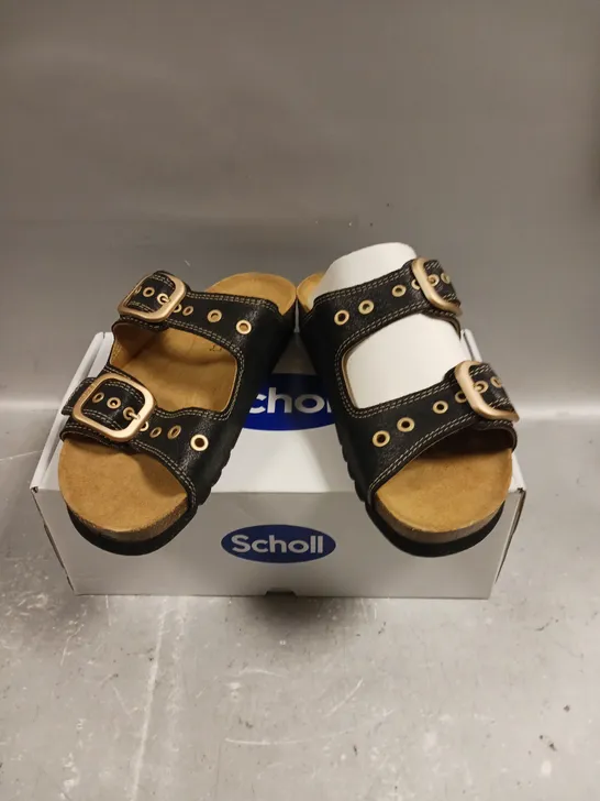 BOXED PAIR OF SCHOLL LEATHER SOFTSTEP OPEN TOE SHOES - 7