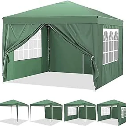 BRAND NEW BOXED YUEBO GAZEBO 3 X 3 WATERPROOF FOLDING GAZEBO WITH 4 SIDE PANELS GARDEN GAZEBO SUN PROTECTION PARTY TENT FOLDING TENT FOR GARDEN, CAMPING, CELEBRATION, MARKET STAND (1 BOX)