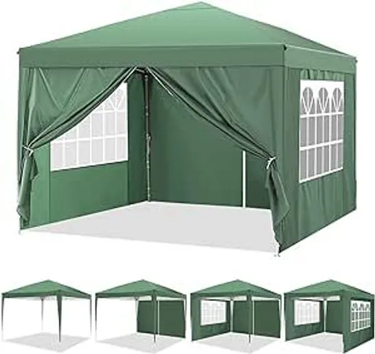 BRAND NEW BOXED YUEBO GAZEBO 3 X 3 WATERPROOF FOLDING GAZEBO WITH 4 SIDE PANELS GARDEN GAZEBO SUN PROTECTION PARTY TENT FOLDING TENT FOR GARDEN, CAMPING, CELEBRATION, MARKET STAND (1 BOX)