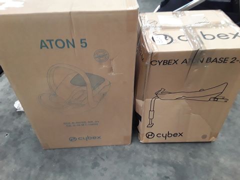 BOXED CYBEX ATON 5 NAVY FLANNEL BABY CARRIER & BOXED CYBEX ATON 2-FIX BASE (2 BOXES)