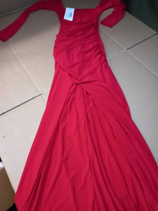 CLUB L RED QUARE NECK RUCHED MAXI DRESS - SIZE 4