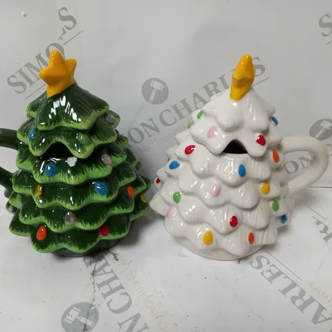 MR CHRISTMAS SET OF NOSTALGIC CERAMIC CHRISTMAS TREE MUGS IN GIFT BOXES (GREEN & WHITE)