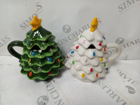 MR CHRISTMAS SET OF NOSTALGIC CERAMIC CHRISTMAS TREE MUGS IN GIFT BOXES (GREEN & WHITE)