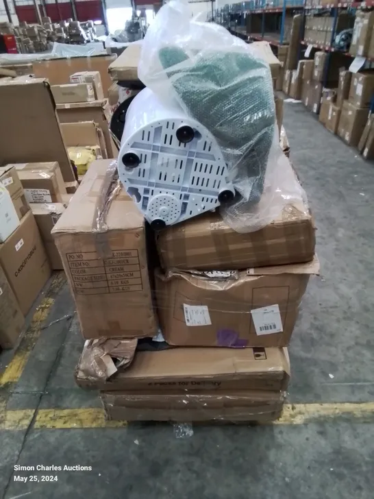 A PALLET OF VARIOUS FURNITURE PARTS AND CUSHIONS 