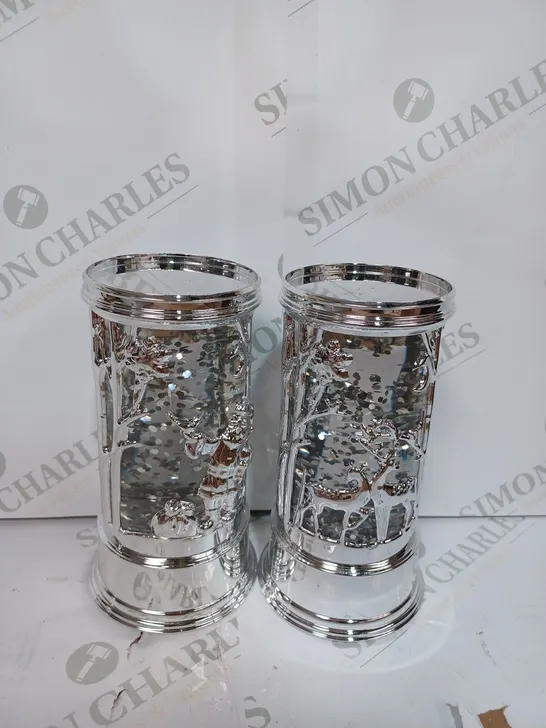 HOME REFLECTIONS SET OF PRELIT SWIRLING GLITTER SCENIC PILLARS - SILVER