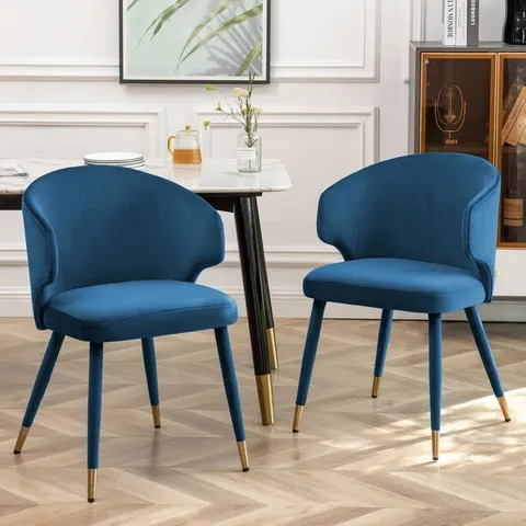 BOXED AGNESS BLUE VELVET UPHOLSTERED DINING CHAIR WITH GOLD TRIM (1 BOX)