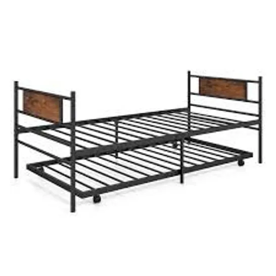 BOXED COSTWAY SINGLE METAL BED FRAME WITH TRUNDLE