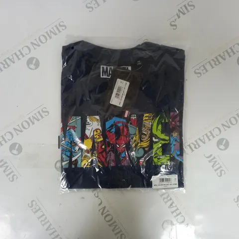 SEALED MARVEL LOGO & CHARACTERS BOYS T-SHIRT IN NAVY - 7-8 YEARS