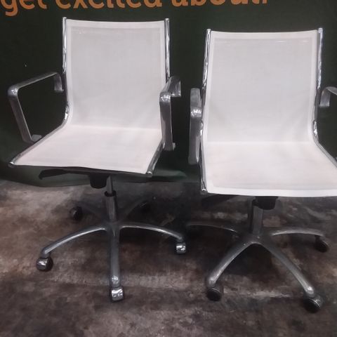 PAIR OF DESIGNER WHITE AND CHROME OFFICE CHAIRS