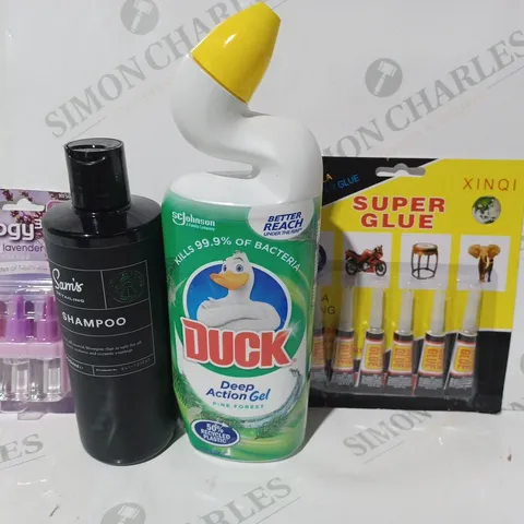 APPROXIMATELY 15 ASSORTED HOUSEHOLD ITEMS TO INCLUDE SUPER GLUE, SHAMPOO, AIR FRESHENER, ETC