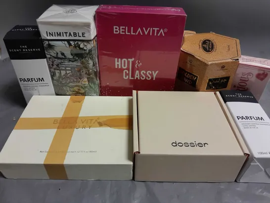 BOX OF APPROXIMATELY 8 ASSORTED BOXED FRAGRANCES TO INCLUDE - THE SCENT RESERVE - BELLAVITA - DOSSIER - ETC - COLLECTION ONLY