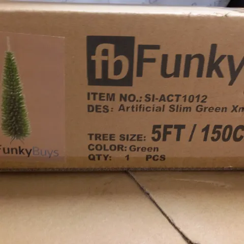 BOXED ARTIFICIAL SLIM GREEN XMAS TREE 5'