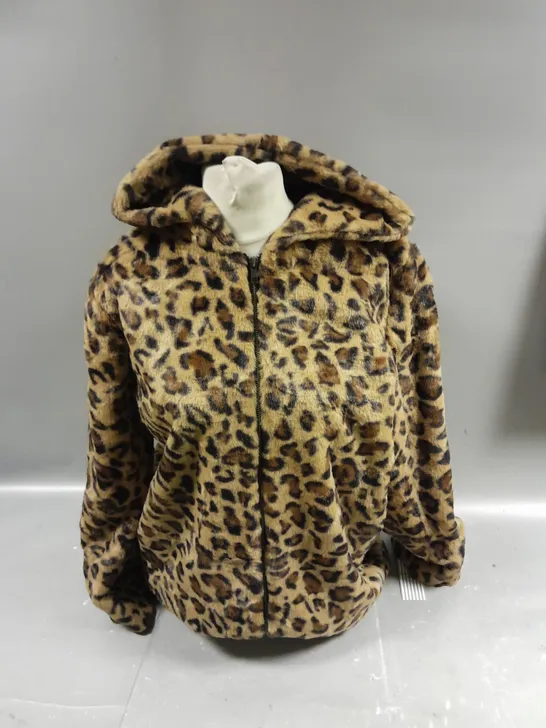 HELENE BERMAN FAUX FUR LEOPARD PRINT COAT SIZE 14