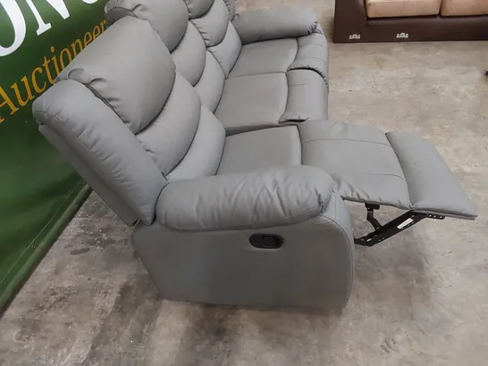 QUALITY DESIGNER TRISTA 3 SEATER MANUAL RECLINING SOFA - GREY LEATHER