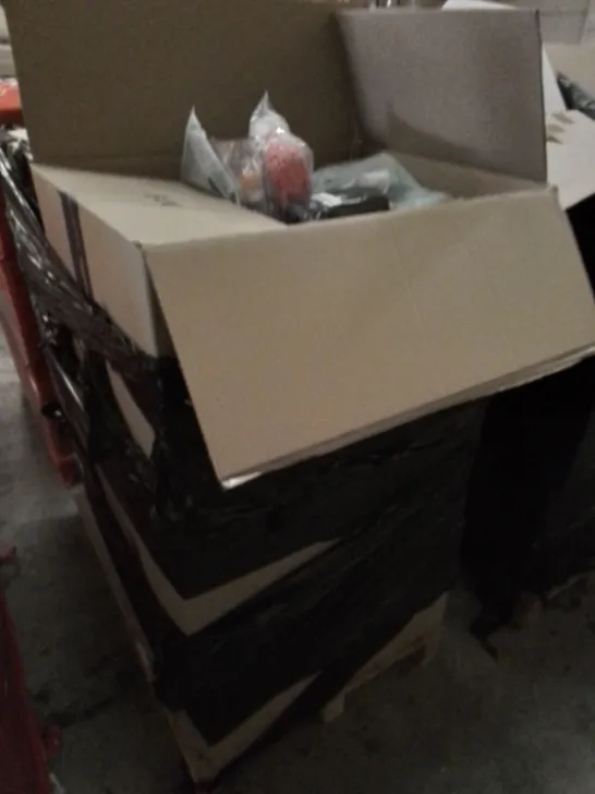 PALLET OF APPROXIMATELY ASSORTED HOUSEHOLD ITEMS TO INCLUDE HAIR REMOVAL ITEMS , BACK SUPPORT ITEMS AND BAGS 