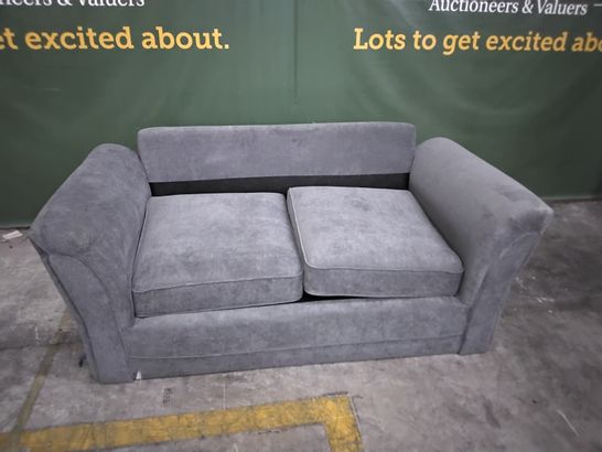 DESIGNER GREY FABRIC FIXED TWO SEATER SOFA - NO BACK CUSHIONS 