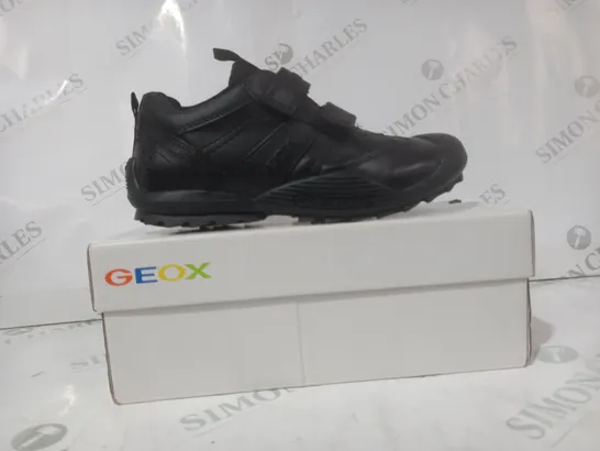 BOXED PAIR OF GEOX VELCRO STRAP SHOES IN BLACK UK SIZE 1