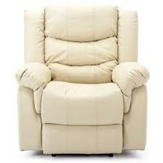 BOXED DESIGNER MADDISON CREAM LEATHER POWER RECLINING ARMCHAIR (1 BOX)