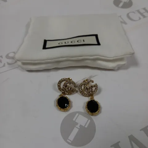 GUCCI DOUBLE G EARRINGS WITH BLACK CRYSTALS