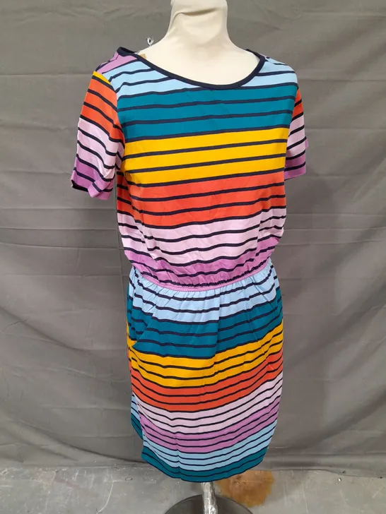 SUGARHILL BRIGHTON TERRI JERSEY DRESS IN MULTI SUNDOWN STRIPE SIZE 10