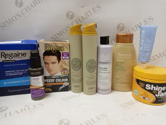 LOT OF APPROX 8 ASSORTED HAIRCARE PRODUCTS TO INCLUDE PARADOX HAIR MASK, BOOTS VOLUME CONDITIONER, JOHN FRIEDA TROPICAL OIL, ETC 