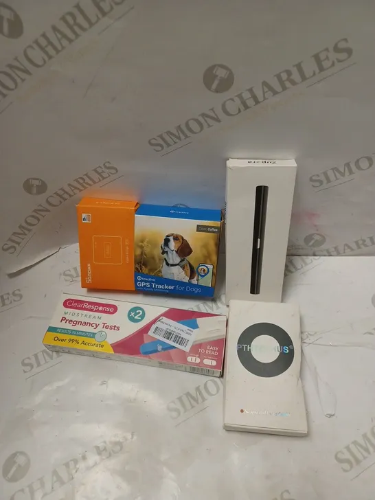 LOT OF FIVE TO INCLUDE GPS TRACKER FOR DOGS , PREGNANCY TESTS , ETC