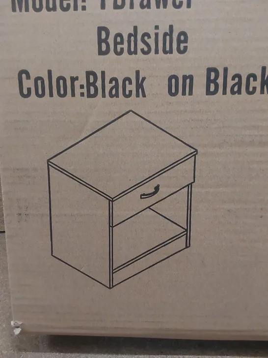 BRAND NEW BOXED DESIGNER 1-DRAWER BEDSIDE TABLE IN BLACK/BLACK - CC11 (1 BOX)