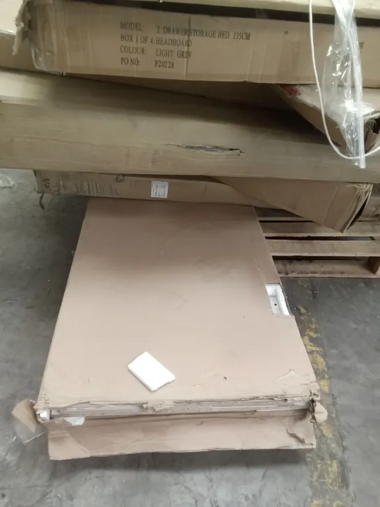 PALLET OF ASSORTED ITEMS INCLUDING, FLATPACK FURNITURE,  HEADBOARD AND FURNITURE PARTS 