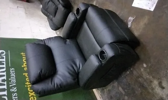 DESIGNER BLACK LEATHER POWER RECLINER ARMCHAIR WITH CUPHOLDERS