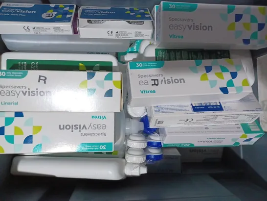 APPROXIMATELY 20 ASSORTED HOUSEHOLD ITEMS EASYVISION DISPOSABLE CONTACT LENSES, DAILIES AUE COMFORT CONTACT LENSES, ETC