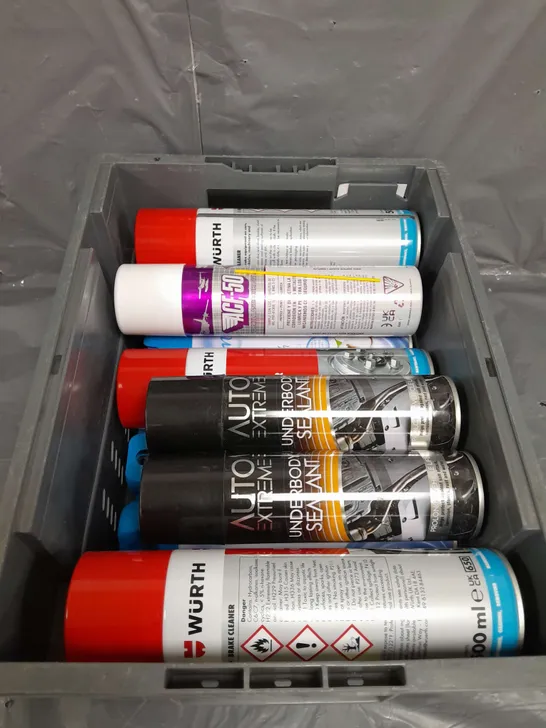 APPROXIMATELY 12 ASSORTED AEROSOLS TO INCLUDE UNDERBODY PAINT , HOUSE SPRAY , BRAKE CLEANER , ETC 